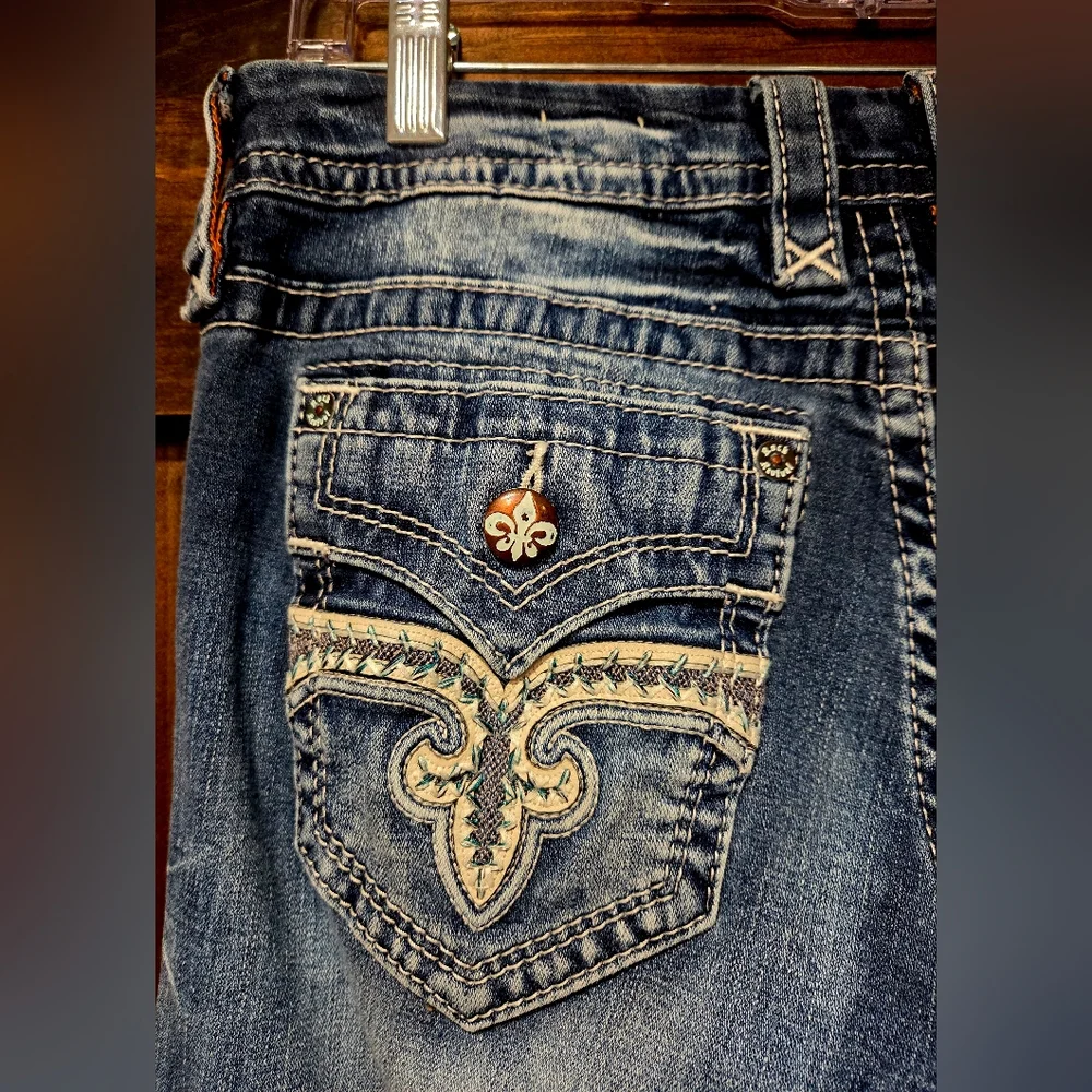 Rock Revival Distressed Blue Flare Jeans - Picture 8 of 13